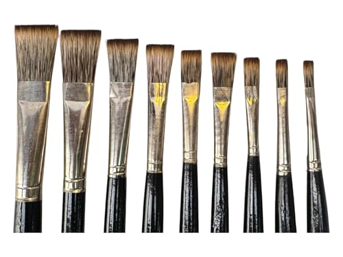 Image of Flat Short Hair Paint Brush Set | Professional Nylon Artist Brushes For Watercolor, Acrylic & Oil Painting With Smooth Paint Coverage, Canvas Artwork & Creative Art | Sizes 1-12, Set of 9