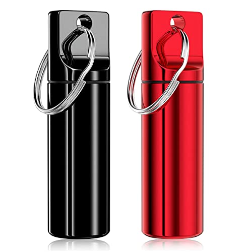Image of Nipichsha Pill Holder Keychain, Portable Pill Box for Purse, Small Pocket Travel Tablet Organizer Case with Keychain, Waterproof Metal Tablet Medicine Bottle for Travel, Red & Black