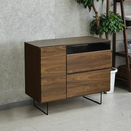 Cスタイル サイドボード 幅90cm ブラウン色 木製 日本製 コンセント付き アイアン脚 テレビボード リビングボード nkg-262BR