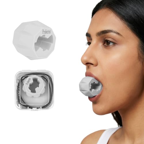 Image of Proberos Jawline Exerciser for Men & Women, 30-120LBS, 4 Levels, Grey | Food-grade silicone jaw shaper, adjustable resistance. Tones jaw, face & neck. Portable jawline toner with box.