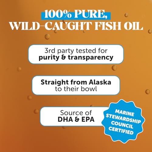 Omega 3 Fish Oil Supplement for Dogs & Cats (32oz), Wild Caught Omega 3 Fish Oil for Skin and Coat Health, Supports Shedding, Skin & Coat, Immunity, Joint, Brain & Heart, EPA + DHA