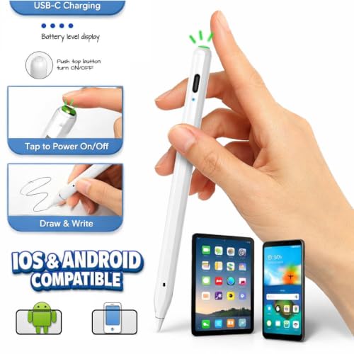 Image of Universal Stylus Pen for Touchscreens Rechargeable Fine Tip Digital Writing Drawing & Note-Taking Works with Android and iOS Devices All Smartphones (White)