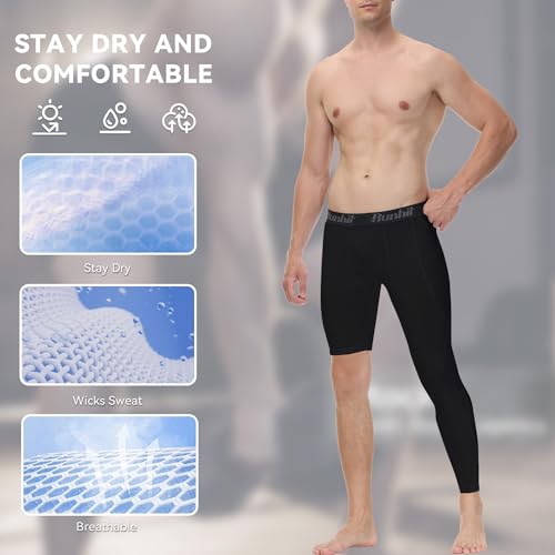 Runhit Men's Basketball One Leg Compression Tights Full Length Single Leg Compression Pants Sports Base Layer Underwear3