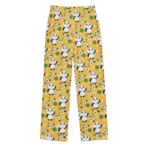 Panda Florals Boys Long Pants Soft Trousers Elastic Waist Kids Lounge Bottoms with Pockets S-XL - Main Image