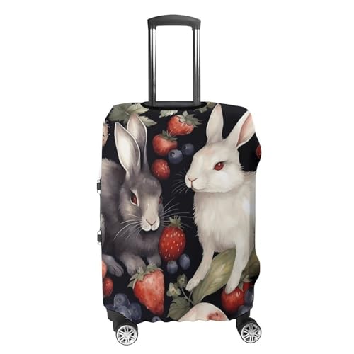 Rabbit And Strawberry Elastic Luggage Cover Suitcase Protector for 19-32 Inch Suitcases | Universal Stretchable Travel Bag Cover | Anti-Scratch, Washable with Zipper Closure S4