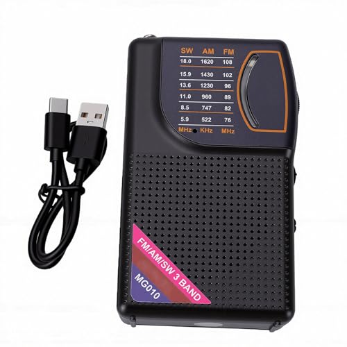Radio portátil AM FM con batería recargable, antena y clip trasero miniatura 7