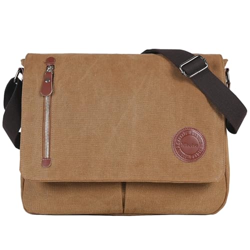 Vintage Canvas Satchel Messenger Bag for Men Women,Travel Shoulder bag 13.5' Laptop Bags Bookbag (Coffee)