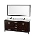 Wyndham Collection 72" W Double Bathroom Vanity in Espresso, White Carrera Marble Countertop, Undermount Oval Sinks and 70" Mirror