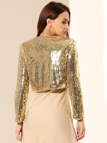 Image of Allegra K Women's Sequin Jacket Party Long Sleeve Open Front Crop Cardigan Bolero Shrug