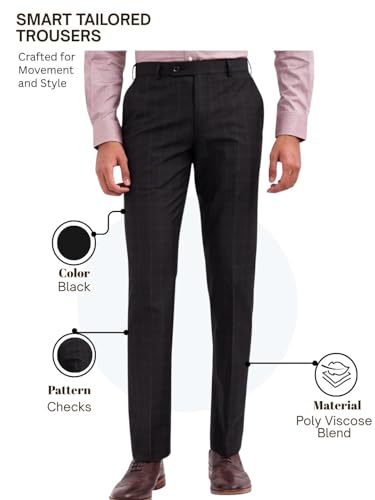 Image of Park Avenue Smart Fit Polyester Blend Checks Pattern Flat Front Formal Trouser