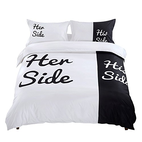 YOUSA His Side Her Side Bedding Queen Size Black and White Bedding Set (Queen,3Pcs)