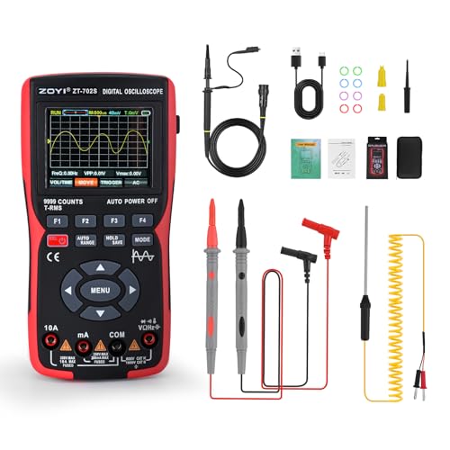 Ovshnrr Multímetro Osciloscopio Digital 2 en 1, 10Mhz Osciloscopio Automocion, 48 MSa/s Velocidad de Muestreo, Multimetro Digital 9999 Recuento, Medición de Voltaje AC/DC, Resistencia, Continuidad