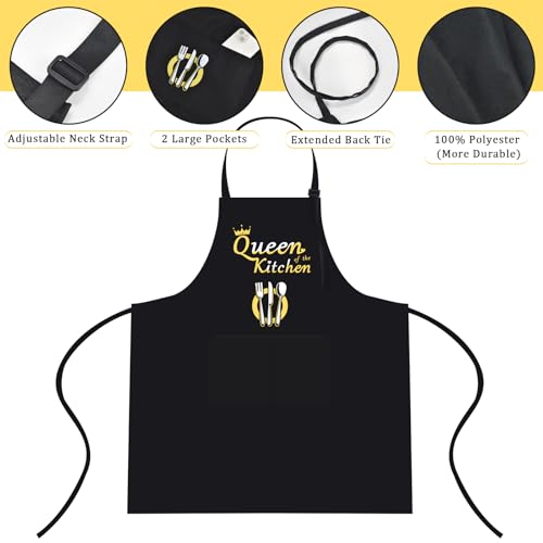 Divertente Grembiule da Panettiere per Mamma, Cucina Della Regina, Grembiule Nero Regolabile con 2 Tasche, Regali per Mamma, Moglie, Fidanzata, Festa della Mamma, Compleanno, Natale - immagine 5