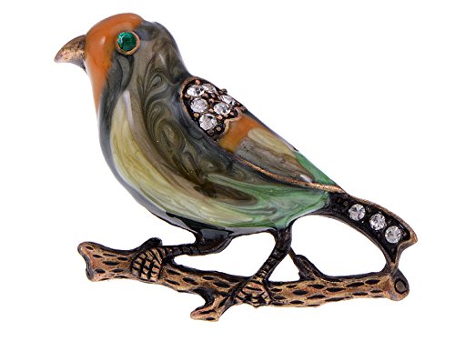 Alilang Antique Golden Clear Crystal Colored Rhinestones Multi Bird Sparrow Brooch Pin