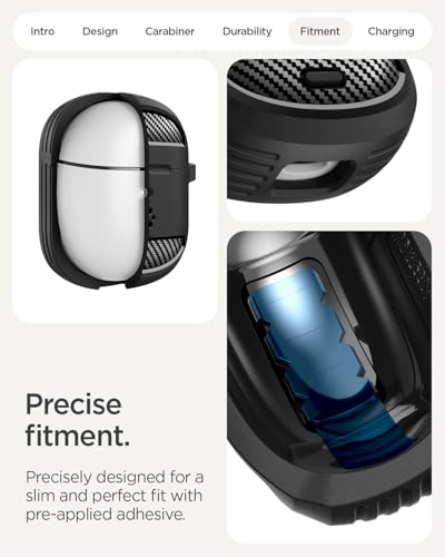 Image of Spigen Rugged Armor Designed for Google Pixel Buds 2a Case (2025) Cover with Keychain - Matte Black