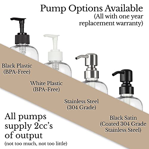 Clear Refillable Hand Soap and Lotion Dispenser Set for Bathroom Sink - PET Plastic Pump Bottles with Labels for Soap and Lotion - Waterproof Labels - 16 oz, 2 Pack (Stainless Steel)3