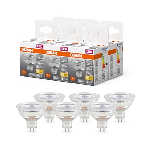 OSRAM Star Reflector LED Bulb for GU5.3 Base, Clear Glass, Warm White (2700K), 345 Lumens, Replacement for Conventional 35W Bulbs, Non-Dimmable, Multi-Pack