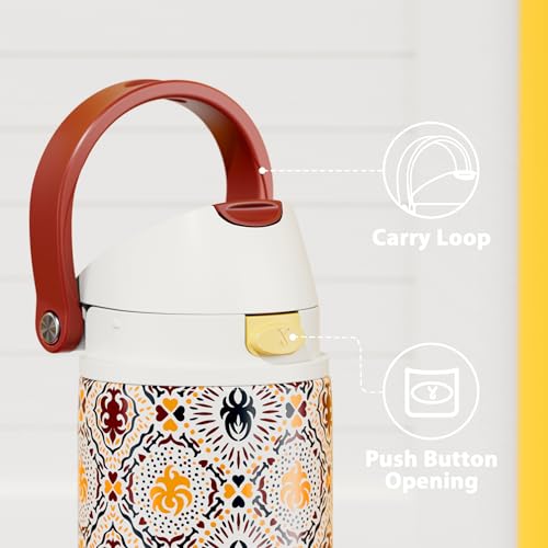 Image of 24 oz Insulated Water Bottle for Sports: Meoky Stainless Steel Water Bottle with 2-in-1 Straw and Spout Lid - Leak Proof, Cold for 24 Hours, Fits in Car Cup Holder, BPA-Free for Travel Gym, Folk Charm