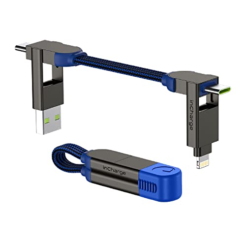 Rolling Square inCharge X - USB C Charger Cable, Lightning Cable for Smartphone Universal Cable Charger 6 in 1, USB Plug, Blue, 100W