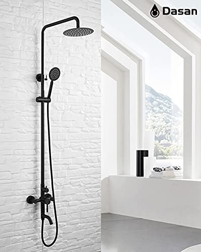 Dasan Outdoor Shower Fixture Set 3-Function Matte Black Shower Faucet Set 8 Inch Rainfall Shower Head With Handheld Sprayer And Spout Sus 304 Stainless Steel Bathroom Shower Set #TOP1