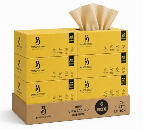 Image of Bamboo Story, Bamboo Lotion Facial Tissue Unbleached, 6 Box 3ply and 720 Sheets, Bamboo Facial Tissue - FSC Certified, Biodegradable, Chemical Free, Plastic Free, BPA Free, Bamboo Facial Tissue