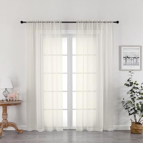 Image of OWENIE Ivory Sheer Curtains 72 Inches Long 2 Panels, Transparent Voile Sheer Curtain Double Rod Pocket Gauze Drapes for Living Room Bedroom Window Sliding Glass Door Treatment, 42 x 72 Inch