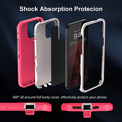 Image of Sansunto for iPhone 16e Case, Protective Cover for 13, 14, 15, 16E 6.1 inch, Heavy Duty Shockproof Drop Proof 3 in 1 Silicone Rubber Cover, Rugged Hybrid Durable Phone Cases for Women (Rose /White)
