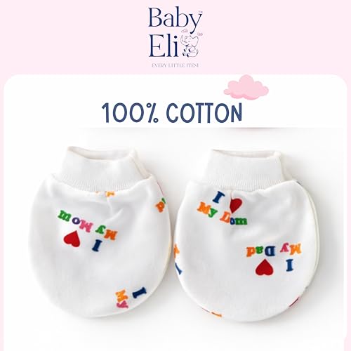Image of Baby Eli Cotton Newborn Mittens (Picot Wrist) Set of 6 for Baby Boys & Girls 0-6 Months | Soft and Cozy Unisex Infant Gloves | Assorted Baby Hand Gloves | Adjustable Scratch Protection