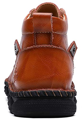 Honeystore Men's Lace-up Booties British Boots High-top Leather Motorcycle Shoes4