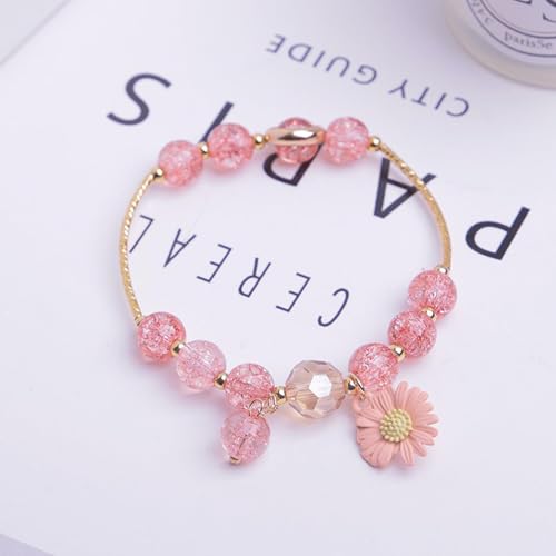 HUASAI Pink Flower Bracelet for Teen Girls Cute Daisy Charm Bracelet Pink Daisy Pendent Crystal Bracelets Summer Jewelry Gifts4