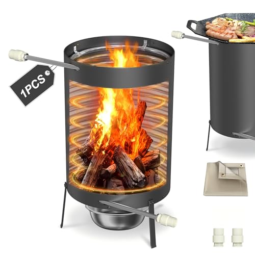 YRHome 1er Edelstahl Poolheizung Feuertonne Mit Heizspirale,Ø32/ Ø38mm 2 in 1 Anschluss,Brennholz Heizung,Mit Feuerschutzmatte & Restasche Auffangwanne,28 L Inhalt Gartendusche Heizungen,Schwarz