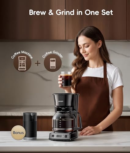 Image of ecozy 12-Cup Drip Coffee Maker with Electric Coffee Grinder Combos, Programmable Coffee Machine with Washable Basket Filter, Auto Shutoff Function, No Drip Pause & Pour, Brezzano DuoSet
