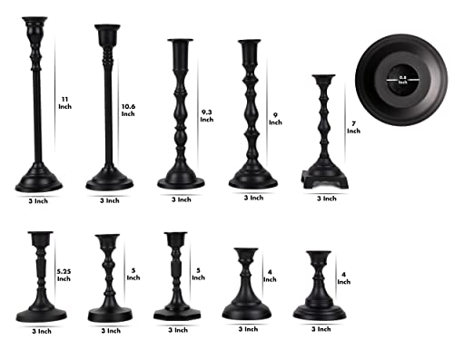 Koyal Wholesale Mixed Taper Holders, Set of 10, Mismatched Candlesticks Set, Bohemian Decorative Taper Candle Set Holder for Modern Candle Centerpieces, Mantle Decor, French Provincial (Matte Black)
