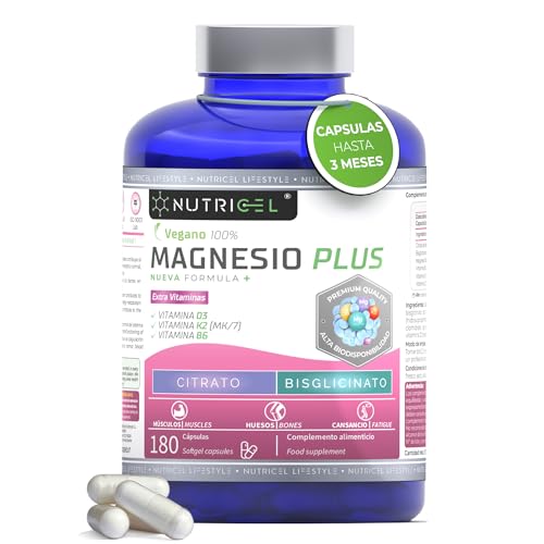 Citrato de Magnesio 1577mg + Magnesio Bisglicinato 600mg - Reduce Cansancio y Fatiga - Magnesium Complex Alta Biodisponibilidad - 180 Cápsulas Veganas | Nutricel