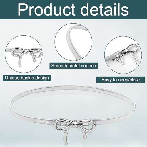 Metal Bow Belt, Silver Elastic Skinny Waist Belt Stretchy Bow-Knot Chain Belt Elegant Waistband Belt Bow Tie Belt Rope for Women Dresses Jeans Gift3