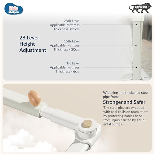Image of Kids Station 1 Side Premium Bed Rail Guard (6.3ft x 2.6ft / 190x80cm), Bed Railing for Baby Safety, Kids Toddler Bed Protector Side Walls, Adjustable Height, Portable & Foldable (Maroon)