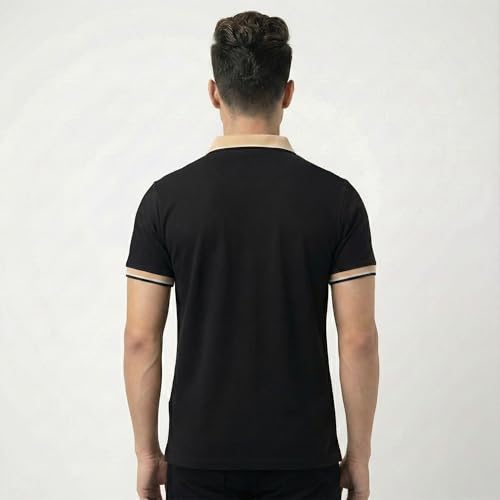 Image of Men's Regular Fit Solid Half Sleeve Casual Tipping Collar Polo T-Shirt