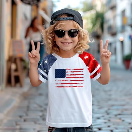 Image of Girls 4th of July Shirt Kids USA Shirts American Flag Tshirt Girls Boys Patriotic T Shirt Independence Day Tee Tops