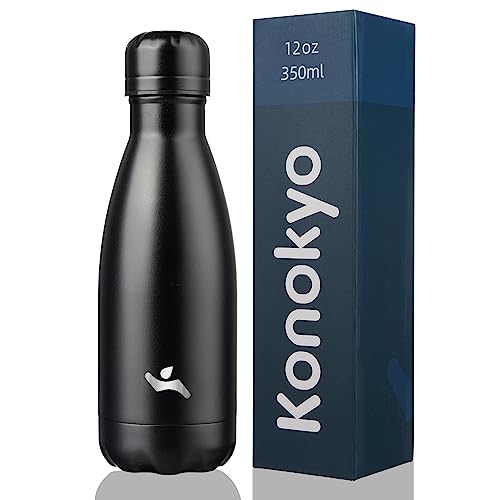 Image of Konokyo Insulated Water Bottles,12 oz Double Wall Stainless Steel Vacumm Metal Flask for Sports Travel,Midnight Black