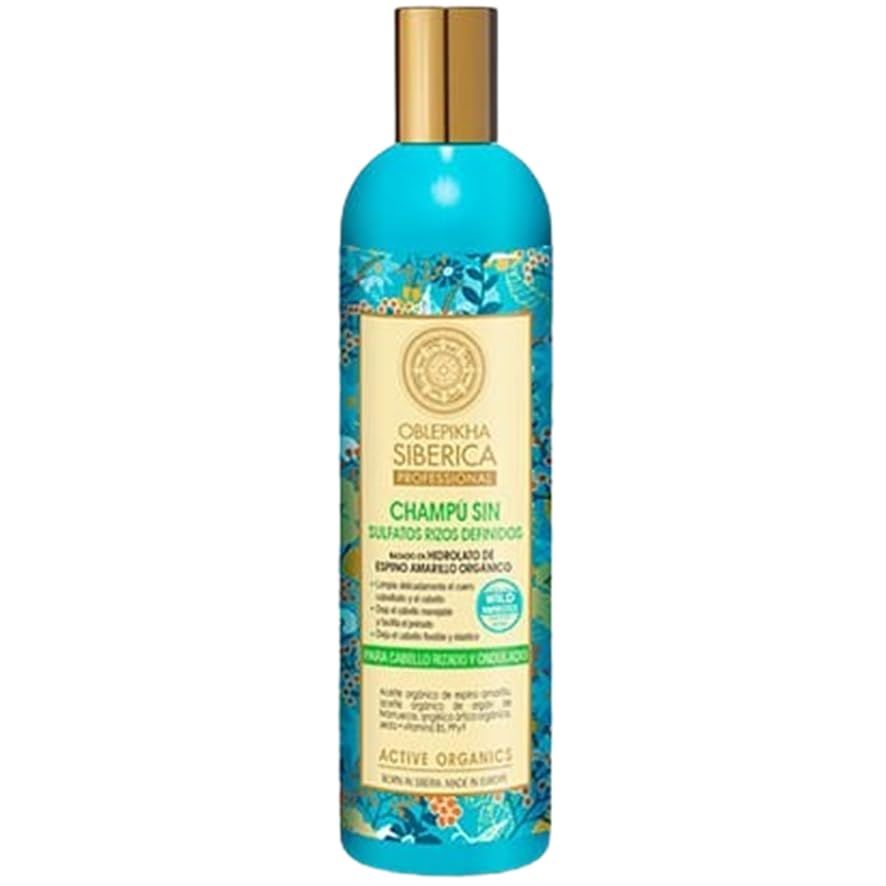 Oblepikha Champú Rizos Definidos Sin Sulfatos 400ml Cabello Rizado y Ondulado Con Espino Amarillo Orgánico, Argán y Vitaminas Hidratación, Elasticidad y Control del Frizz