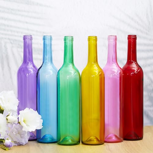 Zhehao 6 Pcs Decorative 750ml Empty Wine Bottles Christmas Colored Glass Bottles for Bottle Tree for Garden Outside Home Room Christmas Party Outdoor Indoor Decor (Cute Color)