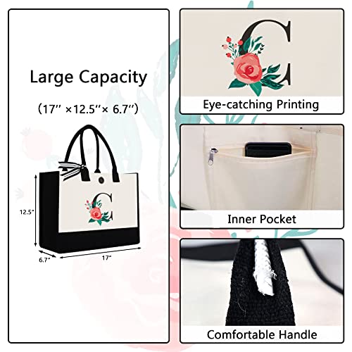 Image of Initial Canvas Tote Bag, Monogrammed Tote Bags Suitable for Mother's Day Wedding Beach