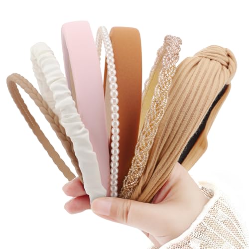 AQOKKA 7 Pack Headbands for Women Girls Cute Headbands Non Slip Floral Padded Pearl Hairbands Fashion Hair Accessories Multi-style Headband Pack