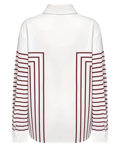Women's Striped Button Down Slim Fit Shirt 2025 Long Sleeve Collar Work Blouse Tops3