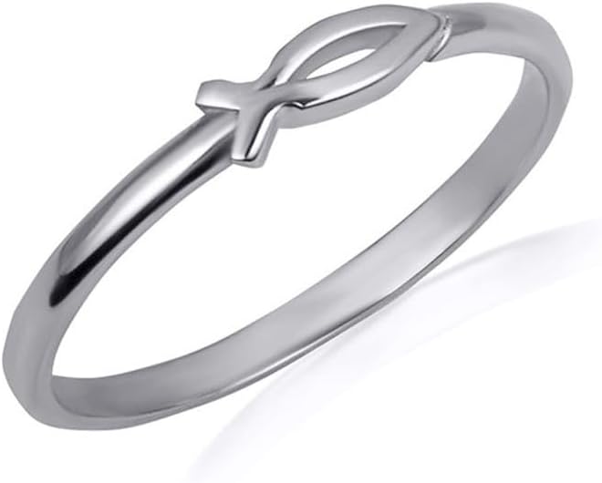 10K Yellow, White, and Rose Gold 1.7 mm Christian Ichthys Jesus Fish Band Statement Ring for Women, Available in Sizes 4-12