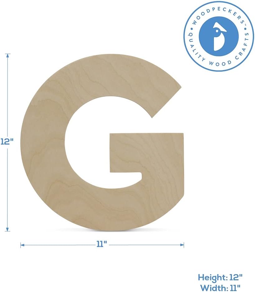Wooden Letter G Cutouts 12", Wooden Letters for Wall Decor, Home Decor, Crafts, and Party Decorations by Woodpeckers