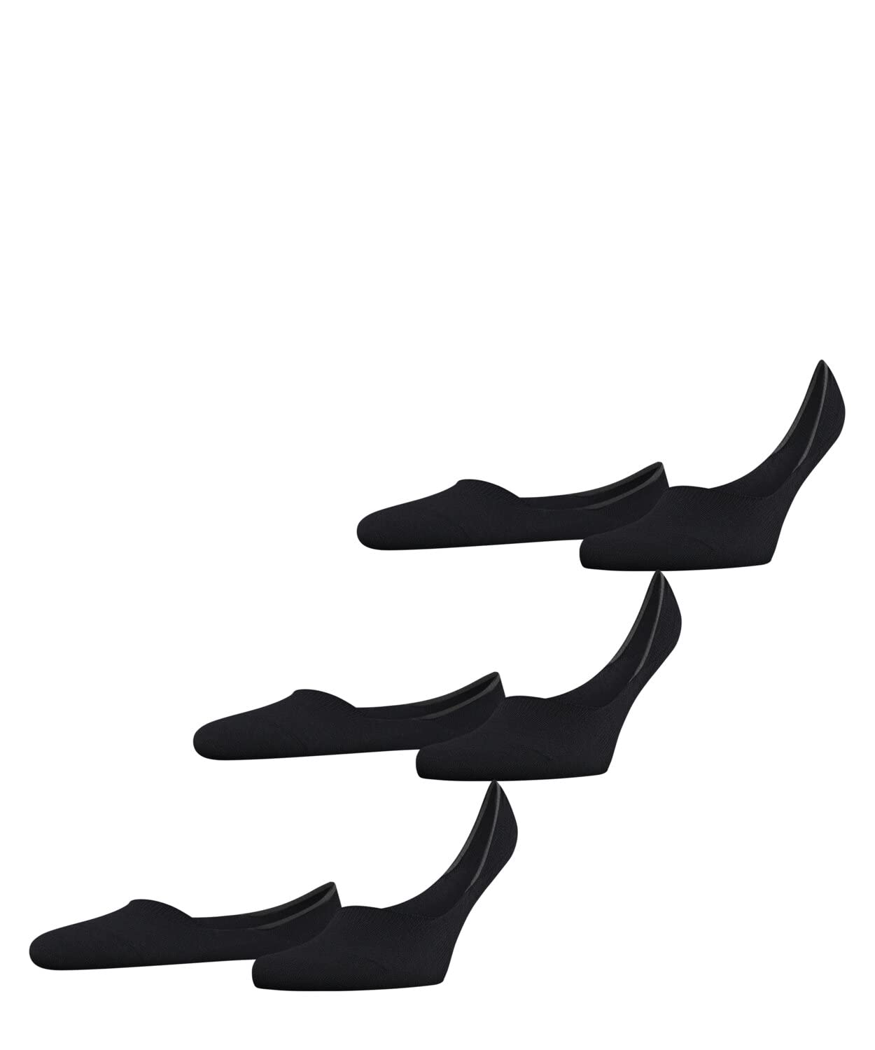 Falke Men's Black 3000 Invisible Step Medium Cut Multipack M In Cotton No-Show Plain 3 Pairs Liner Socks, 8.5-9.5