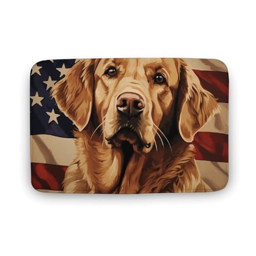 U.S Flag Retriever Dog USA Coral Velvet Rugs Non-Slip Bathroom Rugs Soft Kitchen Rug Floor Carpet for Home Decor 15.7