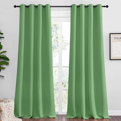 Image of NICETOWN Froest Green Blackout Curtains 96 inches Length for Living Room, 2 Panels, 55 inch Wide, Thermal Insulated Long Drapes for Large Window