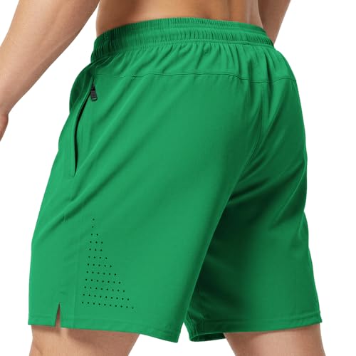 7 Inch 7in Men Swim Trunks mid-Thigh with Mesh no Compression Liner Quick Dry Drawstring Male Swimwear Swimsuit Boardshort Bathing Suit Fair Beach Water Short Zipper Pocket Lined Inseam Harbor Green